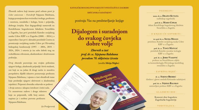 Predstavljanje knjige Dijalogom i suradnjom do svakog čovjeka dobre volje u čast prof. dr. sc. Stjepanu Balobanu